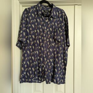 Volare Vintage 💯 Silk Sailboat Nautical Print Short Sleeve Button Down Shirt